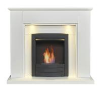 Adam Eltham Fireplace in Pure White with Downlights & Colorado Bio Ethanol in Black, 45 Inch