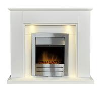 Adam Eltham Fireplace in Pure White with Downlights & Colorado Electric Fire in Brushed Steel, 45 Inch