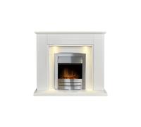 Adam Eltham Fireplace in Pure White with Downlights & Colorado Electric Fire in Brushed Steel, 45 Inch