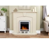 Adam Fires & Fireplaces Abbey Fireplace in Stone Effect with Blenheim Electric Fire in Chrome, 48 Inch in Grey Adam Fires & Fireplaces Grey