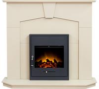 Adam Fires & Fireplaces Abbey Fireplace in Stone Effect with Oslo Electric Fire in Black, 48 Inch in Black Adam Fires & Fireplaces Black