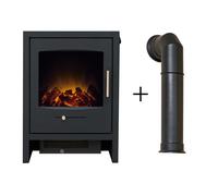 Adam Fires & Fireplaces Adam Bergen Electric Stove in Charcoal Grey with Tall Angled Stove Pipe in Black Adam Fires & Fireplaces Grey