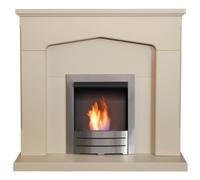 Adam Fires & Fireplaces Adam Cotswold Fireplace in Stone Effect with Colorado Bio Ethanol Fire Brushed Steel, 48 Inch in Cream Adam Fires & Fireplaces Cream