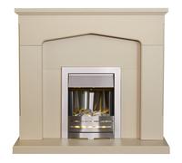 Adam Fires & Fireplaces Adam Cotswold Fireplace in Stone Effect with Helios Electric Fire in Brushed Steel, 48 Inch in Cream Adam Fires & Fireplaces Cream