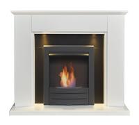 Adam Fires & Fireplaces Adam Eltham Fireplace in Pure White & Black with Downlights & Colorado Bio Ethanol in Black, 45 Inch in Grey Adam Fires & Fireplaces Grey
