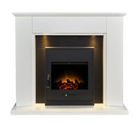 Adam Eltham Fireplace in Pure White & Black with Downlights & Oslo Electric Fire in Black, 45 Inch Adam Fires & Fireplaces Black One Size