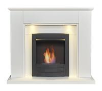 Adam Fires & Fireplaces Adam Eltham Fireplace in Pure White with Downlights & Colorado Bio Ethanol in Black, 45 Inch in Grey Adam Fires & Fireplaces Grey