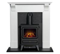Adam Fires & Fireplaces Adam Harrogate Stove Fireplace in Pure White & Black with Hudson Electric Stove in Black, 39 Inch Adam Fires & Fireplaces Black