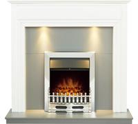 Adam Honley Fireplace in Pure White & Grey with Downlights& Blenheim Electric Fire in Chrome, 48 Inch