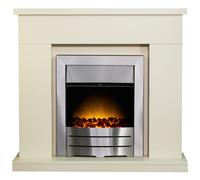 Adam Fires & Fireplaces Adam Lomond Fireplace in Pure White & Colorado Brushed Steel Electric Fire, 39 Inch in Grey Adam Fires & Fireplaces Grey