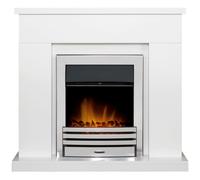 Adam Fires & Fireplaces Adam Lomond Fireplace in Pure White with Eclipse Electric Fire in Chrome, 39 Inch in Grey Adam Fires & Fireplaces Grey