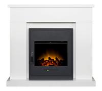 Adam Lomond Fireplace Suite in Pure White with Oslo Electric Fire in Black, 39 Inch