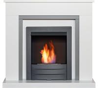 Adam Fires & Fireplaces Adam Milan Fireplace in Pure White & Grey with Colorado Bio Ethanol Fire in Black, 39 Inch in Black Adam Fires & Fireplaces Black