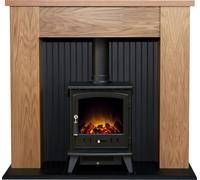 Adam Fires & Fireplaces Adam New England Stove Fireplace in Oak with Aviemore Electric Stove in Black, 48 Inch in Black Adam Fires & Fireplaces Black