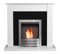 Adam Fires & Fireplaces Adam Sutton Fireplace in Pure White & Black with Colorado Bio Ethanol Fire in Brushed Steel, 43 Inch in Grey Adam Fires & Fireplaces Grey