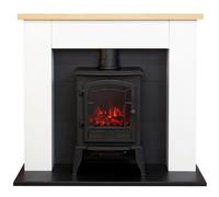 Adam Fires & Fireplaces Chester Fireplace in Pure White with Sureflame Ripon Electric Stove in Black, 39 Inch in Black Adam Fires & Fireplaces Black