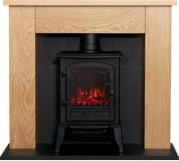 Adam Chester Stove Fireplace in Oak & Black with Sureflame Ripon Electric Stove in Black, 39 Inch