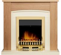 Adam Fires & Fireplaces Chilton Fireplace in Oak & Cream with Blenheim Electric Fire in Brass, 39 Inch in Metallic Gold Adam Fires & Fireplaces Metallic Gold