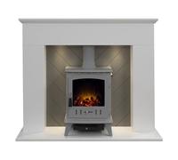 Adam Fires & Fireplaces Corinth Fireplace in White & Grey with Aviemore Stove in Grey, 48 Inch Adam Fires & Fireplaces White