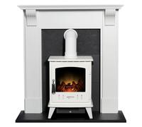 Adam Harrogate Fireplace In White & Black With Adam Aviemore Electric Stove In White, 39 Inch