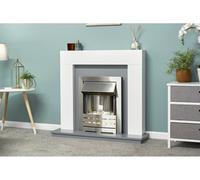 Adam - Helios Steel Brushed Inset Electric Fire Heater Heating Real Flame Effect