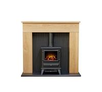 Adam Fires & Fireplaces Innsbruck Oak Electric Fireplace Suite With Stove Oak/Black