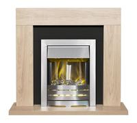 Adam Fires & Fireplaces Malmo Fireplace in Oak & Black with Helios Electric Fire in Brushed Steel, 39 Inch in Grey Adam Fires & Fireplaces Grey