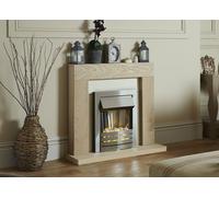 Malmo Fireplace in Oak & Cream with Helios Electric Fire in Brushed Steel, 39 Inch - Adam