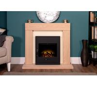 Adam Fires & Fireplaces Malmo Fireplace in Oak & Cream with Oslo Electric Inset Stove in Black, 39 Inch in Black Adam Fires & Fireplaces Black