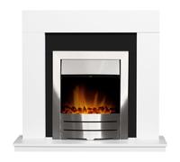 Adam Fires & Fireplaces Malmo Fireplace in White & Black/White with Colorado Electric Fire in Brushed Steel, 39 Inch in Grey Adam Fires & Fireplaces Grey