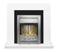 Adam Malmo Fireplace in White & Black/White with Helios Electric Fire in Brushed Steel, 39 Inch