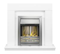 Adam Fires & Fireplaces Malmo Fireplace in White with Helios Electric Fire in Brushed Steel, 39 Inch in Grey Adam Fires & Fireplaces Grey