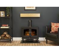 Adam Fires & Fireplaces Oak Beam, Hearth & Stove Pipe with Woodhouse Stove in Black Adam Fires & Fireplaces Black