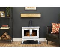 Adam Oak Beam, Hearth & Stove Pipe with Woodhouse Stove in White