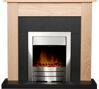 Adam Fires & Fireplaces Southwold Fireplace in Oak & Black with Colorado Electric Fire in Brushed Steel, 43 Inch in Grey Adam Fires & Fireplaces Grey