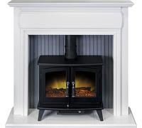 Adam Florence Stove Fireplace in Pure White with Woodhouse Electric Stove in Black, 48 Inch