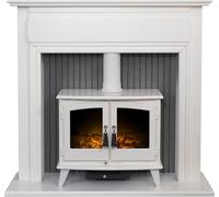 Adam Florence Stove Suite in Pure White with Woodhouse Electric Stove in White, 48 Inch