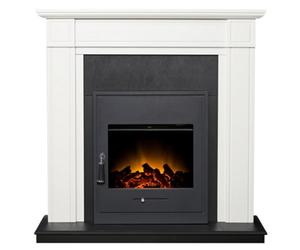 Adam Georgian Fireplace In Pure White & Black With Oslo Electric Inset Stove In Black, 39 Inch