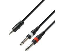 Adam Hall 3 Star Series 1m 3.5mm Jack Stereo to 2x 6.3mm Jack Mono Audio Cable