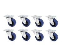 Adam Hall Hardware 372151 M8 AH - 8x Steel swivel castor with blue wheel, 100 mm