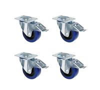 Adam Hall Hardware 372191 M8 AH - 4x Steel swivel castor with blue wheel and brake, 100 mm