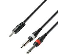 Adam Hall New 3 Star 6m Cable 3.5mm Jack Stereo to 2x 6.3mm Jack Mono Series Audio