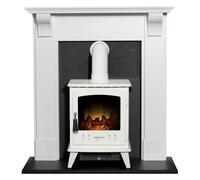 Adam Harrogate Fireplace in White & Black with Adam Aviemore Electric Stove in White, 39 Inch