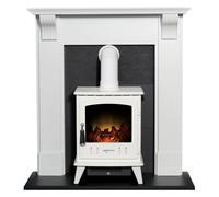 Adam Harrogate Fireplace in White & Black with Adam Aviemore Electric Stove in White, 39 Inch