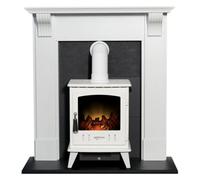 Adam Harrogate Fireplace In White & Black With Adam Aviemore Electric Stove In White, 39 Inch