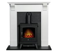 Adam Harrogate Stove Fireplace in Pure White & Black with Adam Aviemore Electric Stove in Black, 39 Inch