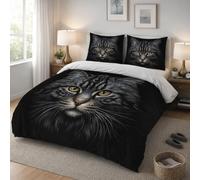Adam Home 3D Digital Printed Cat Duvet Cover Set With Pillowcases Home Bedroom Décor Microfiber King Bedding Set Made in UK |Black Cat