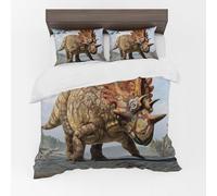 Adam Home 3D Digital Printed Dinosaurs Duvet Cover Set with Pillowcases for Kids Adults Home Bedroom Décor Microfiber Single Bedding Set Made in UK |Triceratops
