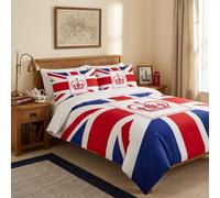 Adam Home 3D Digital Printed Union Jack Duvet Cover Set With Pillowcases Home Bedroom Décor Microfiber King Bedding Set Made in UK |Union Jack with Crown Motif