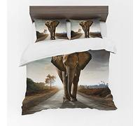 Adam Home 3D Duvet Cover Set With Pillowcases Home Bedroom Décor Digital Printed Microfiber King Bedding Set Made in UK|Elephant Walking on the Road